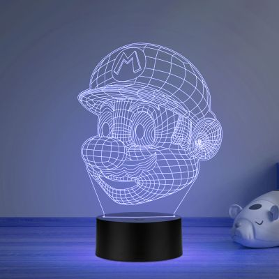 3D Illusion Mario Face CartoonLed Night Lamp 16 Color Changing Light with Remote Control Gift for Cartoon Lover Best Gift for Children Girls Boys
